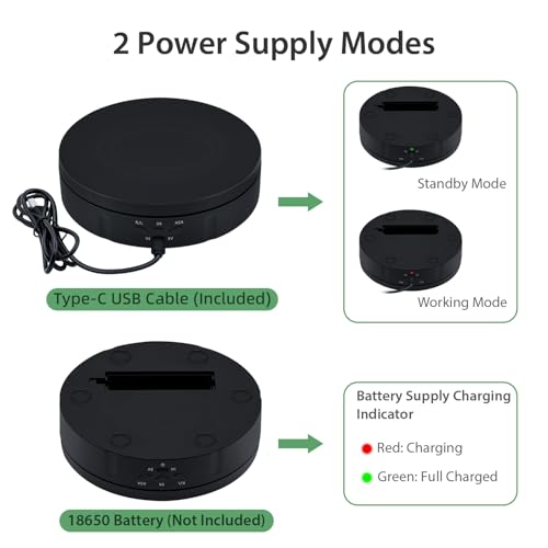 Mcbazel Motorized Rotating Display Stand,5.7inch 360 Degree Electric Rotating Turntable Display Stand for Photography Shows/Jewelry/Watch/3D Models/Cup -The Load-Bearing Capacity is About 10kg,Black - color: Black+5.7inch