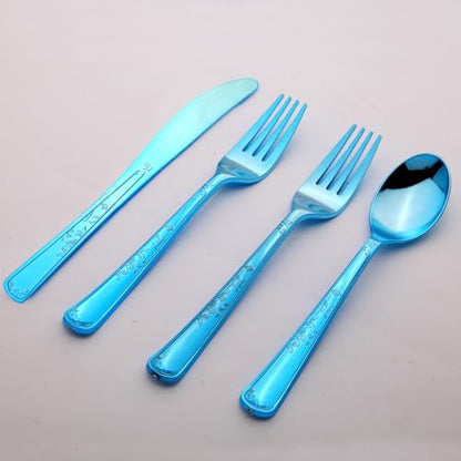 180 Pack Disposable Deep Blue Plastic Silverware Contain 60 Forks,60 Spoons,60 Knives, Solid and Durable Plastic Cutlery Utensils Set Perfect for Parties,weddings. - color: Deep Blue