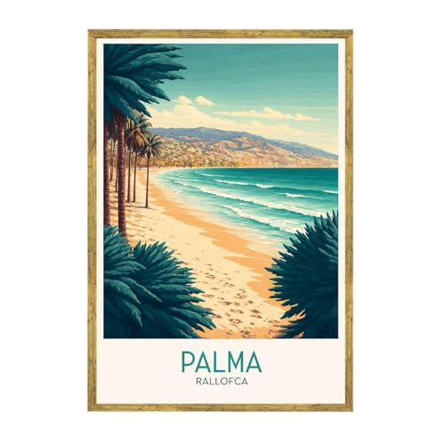 Framed Tropical Beach Landscape Poster Canvas Print Vintage Minimalist Aesthetic Wall Art Wall Decor Exquisite Painting Pictures for Living Room Bedroom Home Decor (12L x16W,Gold Framed) - size: 12L"x16W"