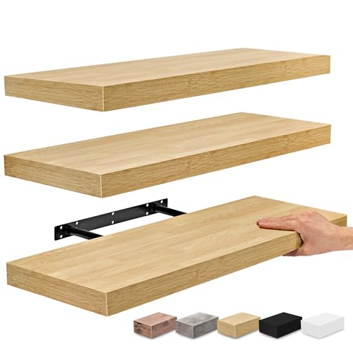 Sorbus Floating Shelves for Wall - 24" Bathroom Shelves, Wall Decor for Bedroom, Kitchen, Living Room, Home Decor & Book Storage - Mounted Floating Shelf with Invisible Brackets (Maple Wood, 3 Pack) - color: Maple Wood, size: 3 Pack