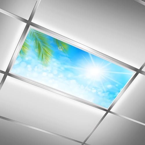 Fluorescent Light Covers for Classroom Ceiling Lights – 2x4ft Backlit Film for Fluorescent Fixtures, Reduce Glare and Eye Strain, Easy to Install – School, Office, Sensory -Clouds - color: Blue Sky（2）