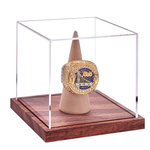 LITY Championship Ring Display Case, No Assembly Required Clear Acrylic Single Ring Holder with Wooden Stand Base for Sports Baseball Fan UV Protection(1 Pack) - size: 1 Pack Ring