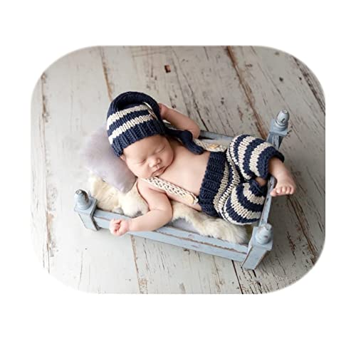 Fashion Cute Newborn Boy Girls Baby Costume Outfits Photography Props Hat Pants - color: Dark Navy