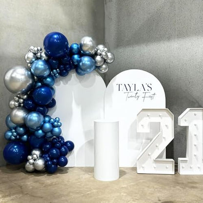 Blue Silver Balloons Set, 12 Inch Blue and Silver Balloons Dark Navy and Confetti Party Latex Balloon, Macaron Metallic Baby Blue Mixed Balloon for Birthday Graduation Baby Shower Wedding Retirement - color: Blue Silver