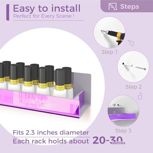 4 Pack 15 Inch Purple Reflective Acrylic Shelves, Purple Floating Shelves, Modern Sunglasses Essential Oil Picture Ledge Display Toy Storage Shelf - color: 15in-purple Mirror