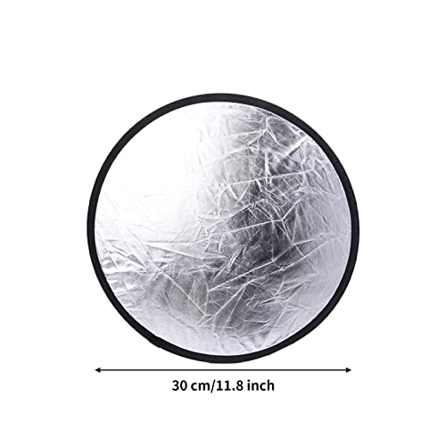 2 in 1 Lighting Reflectors Round Folding Portable 30cm/12inch Camera Photo Reflector Diffuser for Photography Reflector Portrait Still Life Fill Light - Silver & White