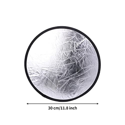 2 in 1 Lighting Reflectors Round Folding Portable 30cm/12inch Camera Photo Reflector Diffuser for Photography Reflector Portrait Still Life Fill Light - Silver & White