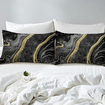 Erosebridal Black Marble Twin Bed Sheets for Kids Boys Girls Teens - Modern Chic Geometric Sheet Set Marbling Aesthetic Bedding Set Liquid Metallic Texture Sheets - color: Black, size: Twin