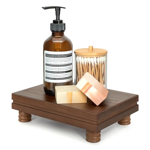 EOSAHR Decorative Tray Pedestal Stand for Home and Kitchen – Farmhouse Bathroom Counter Organizer & Soap Holder for Bathroom Decor - Wooden Tray to Elevate Home Decor (Brown) - color: Brown