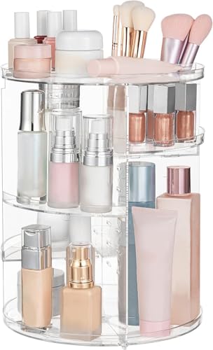 HBlife 360 Rotating Makeup Organizer Adjustable Carousel Large Capacity Revolving Perfume Organizer Skincare Organizers Cosmetic Storage Spinning Holder for Vanity, Clear - color: Clear, size: Large