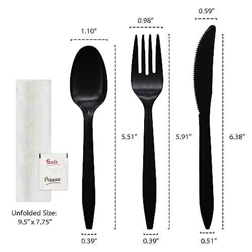 Party Essentials Individually Wrapped Plastic Cutlery Packets/Silverware Kits, Black Fork/Spoon/Knife/Napkin/Salt/Pepper, 100 Sets (Pack of 2) - color: Black Fork/ Spoon/ Knife/ Napkin/ Salt/ Pepper, size: 100 Sets (Pack of 2)