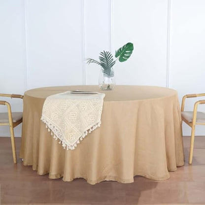 Efavormart 120" Natural Premium Faux Linen Round Tablecloth | Textured Wrinkle Free Tablecloth - color: Natural, size: 120" (Round)