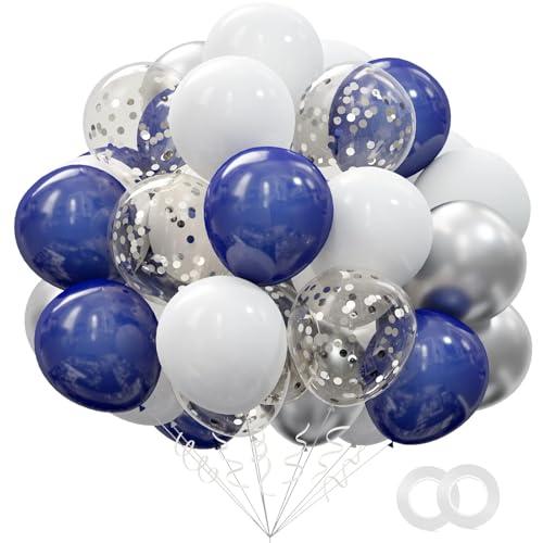 OuMuaMua 62pcs Silver Navy Blue Balloons Kit - 12 Inches Silver Blue Party Decoration Graduation Balloons for Baby Shower Birthday Wedding Graduation Party Decorations Supplies - color: Silver Navy Blue