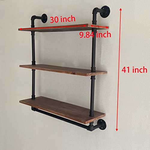 ROGMARS Industrial Floating Pipe Wall Shelves with Towel Rack,30 in Industrial Pipe Shelving Rustic Wine Hanging Display Rack Storage Shelve Wall Mounted for Living Room,Bathroom,Kitchen - color: Rustic Brown, size: 30 inch 3 tier