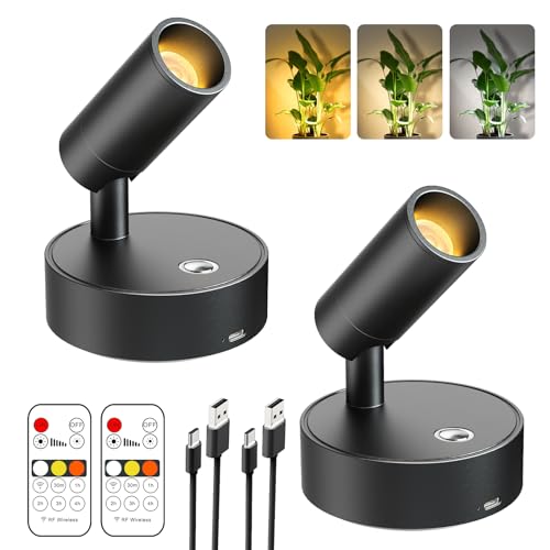 Olafus LED Wireless Spotlight Indoor, Rechargeable Battery Uplighting Indoor with Remote & Timer, 3CCT Picture Lights for Wall, Mini Art Accent Light for Plants, Artwork, Painting, 2 Pack - color: Black