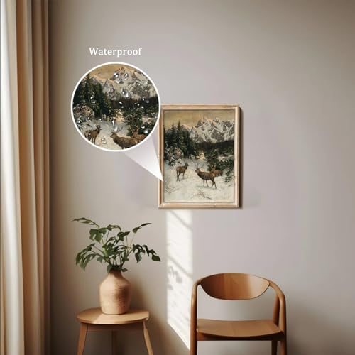 uniro Vintage Wall Art Prints - Vintage Christmas Print Winter Landscape Oil Painting, Rustic Deer Mountain Christmas Picture Wall Decor, Retro Muted Snowy Landscape Holiday Wall Decor, Xmas Decor for Bedroom Bathroom Living Room Christmas Holiday Decor(8