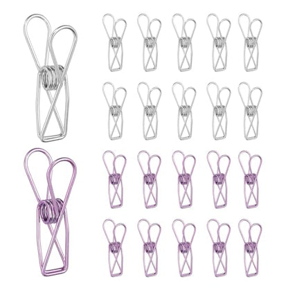 PATIKIL 50Pcs Paper Office Binder Clips, 1.26" Small Metal Wire Hollow Out Paper Clamps Long Tail Binder Clips for Photo Clothes Hanging Office Home Kitchen Food Package, Silver/Purple - color: Silver/Purple