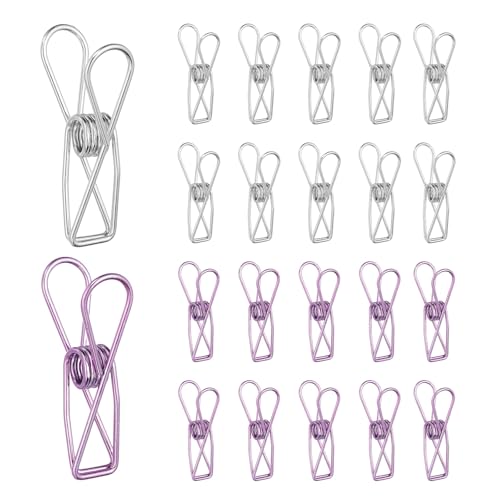 PATIKIL 50Pcs Paper Office Binder Clips, 1.26" Small Metal Wire Hollow Out Paper Clamps Long Tail Binder Clips for Photo Clothes Hanging Office Home Kitchen Food Package, Silver/Purple - color: Silver/Purple