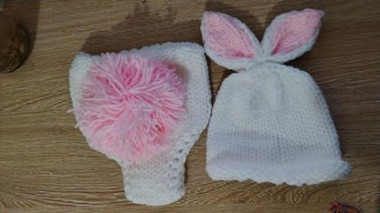 Newborn Baby Bunny Rabbit Crochet Knitted Photography Props Newborn Baby Outfits Diaper Costume - color: White B