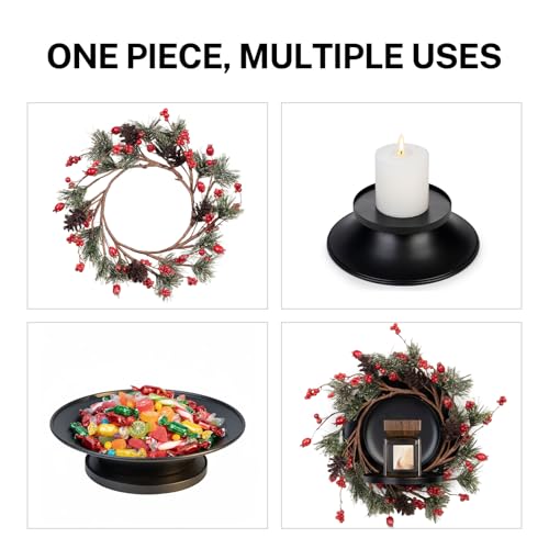 MOYEE Candle Holder Centerpieces for Tables,Candle Ring,Wreaths, Black Metal Candle Stick Paired Artificial Flowers 14 in Versatile Dining Table Centrepiece - color: Pine Needle and Red Pine Cone Wreath