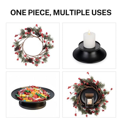 MOYEE Candle Holder Centerpieces for Tables,Candle Ring,Wreaths, Black Metal Candle Stick Paired Artificial Flowers 14 in Versatile Dining Table Centrepiece - color: Pine Needle and Red Pine Cone Wreath