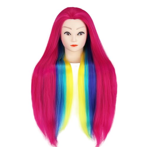 Mannequin Head with Hair, Beauty star 29" Cosmetology Doll Head for Hair Styling to Practice on, Hairdressing Training Braiding Heads with Clamp Stand Holder Kit - color: Hot Pink