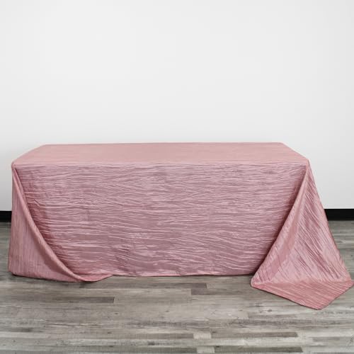 YOUR CHAIR COVERS - 90 x 132 inch Rectangular Crinkle Taffeta Tablecloth - Dusty Rose, Rectangle Table Linens for 6 ft Rectangular Tables, Wedding Crushed Table Cloth - color: Dusty Rose, size: 132" x 90" (Rectangular)