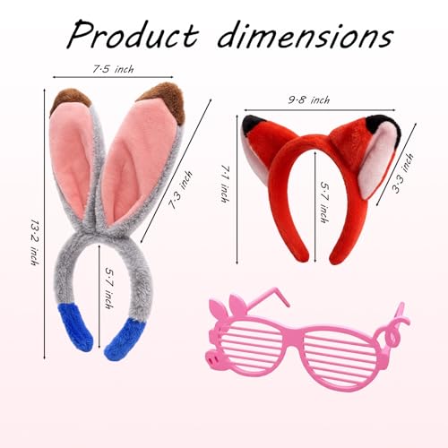Fox And Bunny Ears Headband, 3 pcs Easter Basket Stuffers Rabbit And Fox Ears Headdress Set With Pig Glasses, Animal-Themed Headbands For Adult Costume Events And Photo Shoots