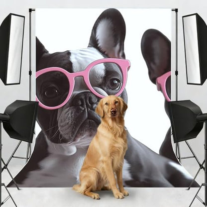 French Bulldog Pink Glasses Backdrop Background for Photography 5x7ft Photobooth Professional Photo Backdrop Curtains Video Photography Studio Photo Backgrounds Banner Booth Background Screen Parties - color: French Bulldog Pink Glasses