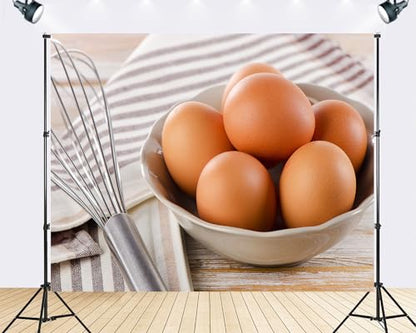 Trykid 8x6ft Brown Eggs in Bowl Backdrop Kitchen Baking Food Scene Photography Background Farm Fresh Party Decoration Tapestry Photo Booth Prop Fabric - size: 8x6ft