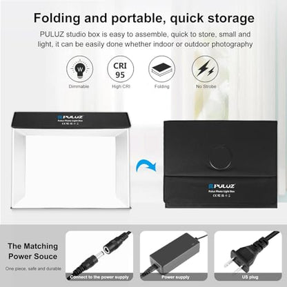 PULUZ 24x16 Inch Professional Photo Light Box with 672 LED Dimmable Lights, 3000K-6500K Dimmable Temperature, Portable Shooting Tent Kit with 4 Backdrops for Product Photography - size: 24*16 inch