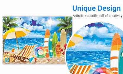 Funnytree 7x5FT Summer Surfboard Party Backdrop Tropical Hawaiian Beach Seaside Surfs Up Photography Background Aloha Luau Birthday Baby Shower Decoration Supplies Portrait Photo Booth Studio Props
