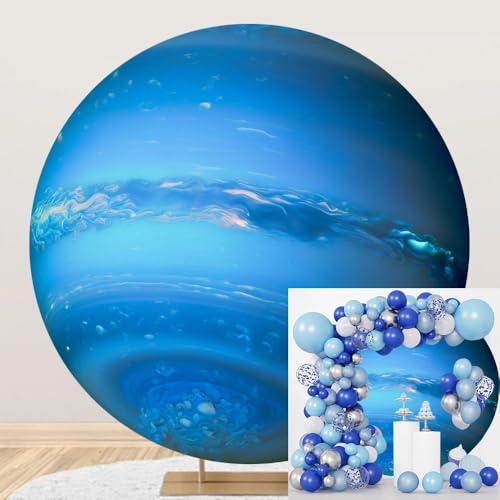 Diameter 3ft Universe Neptune Round Backdrop Cover Cosmic Outer Space Planet Photography Background Solar System Backgrounds for Kids Birthday Party Decor Adults Portrait Photo Booth Props - color: Neptune, size: 3x3ft-polyester