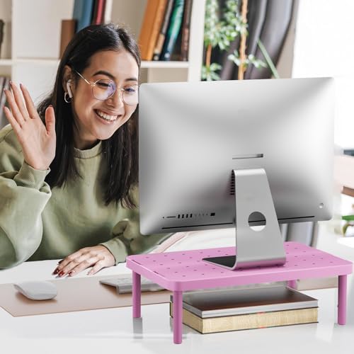 WALI Computer Monitor Stand for Desk, Adjustable Laptop Riser, Desk Monitor Stand Underneath Storage for Office, Home, School Supplies (PTT001-P), 1 Pack, Pink - color: Pink, size: 14.6" * 9.3" Basic