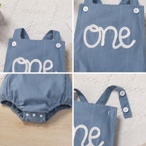 IMEKIS Baby Girls Boys Boho 1st Birthday Outfit Backless Overalls Romper for Cake Smash Photo Shoot - color: Blue + White One, size: 9-12 Months