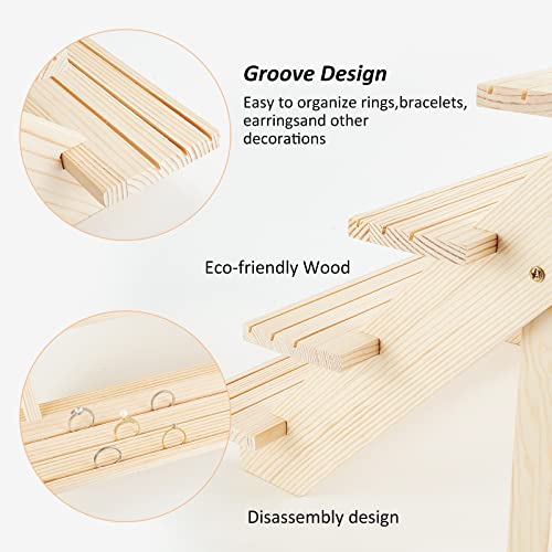 NBEADS 4-Tier Wooden Display Stand Riser, 12-Slot Earring Ring Holder Detachable Unfinished Wood Retail Jewelry Card Display Stand with Groove for Crafts Jewelry Storage Display, 15x15.7x12.6 - color: 4-Tier Wooden L.W.Thi: 15.35x15.75x12.6"