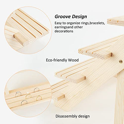NBEADS 4-Tier Wooden Display Stand Riser, 12-Slot Earring Ring Holder Detachable Unfinished Wood Retail Jewelry Card Display Stand with Groove for Crafts Jewelry Storage Display, 15x15.7x12.6 - color: 4-Tier Wooden L.W.Thi: 15.35x15.75x12.6"
