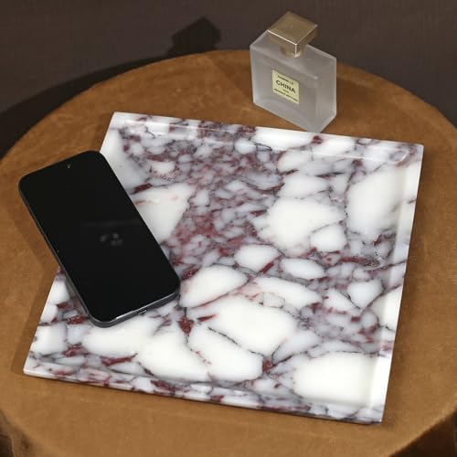 Natural Marble Tray, Coffee Table, Food, Fruit, Paper Cup, Cake Display, Coffee bar, Family Gatherings, Seasonal Holiday Decoration Tray(Viola-Square-9.8"x9.8"x0.7") - color: Viola-square-9.8"x9.8"x0.7"