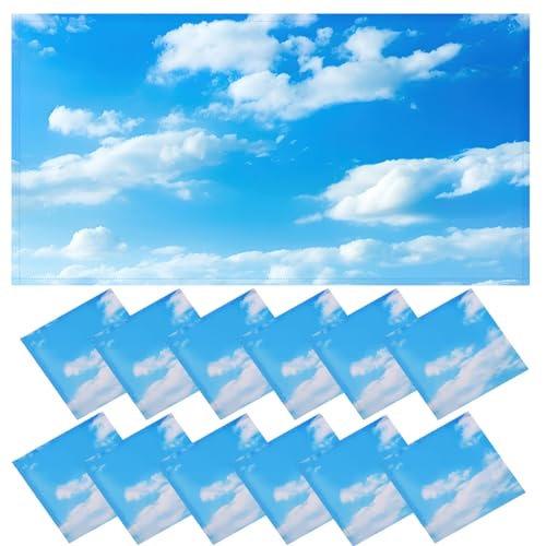 Torixqi12 Pcs Fluorescent Light Covers for Ceiling Lights Classroom, Magnetic Light Filters, Fluorescent Light Diffuser Covers for Office, Hospitals, Home 4 x 2 Feet (Blue sky and white clouds) - color: Blue sky and white clouds