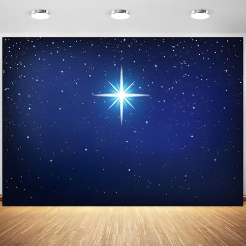 9x6ft Night Star Backdrop Starry Sky Holy Bethlehem Star Photography Background Christmas Nativity Scene Decorations Birth of Jesus Religious Christian Church Wall Photo Booth Props - size: 9x6ft