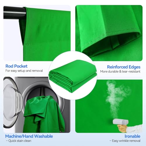 EMART 7 x 10ft Green Screen Backdrop Kit with Tripod Stand, Photography Background Support System with 6 x9ft 100% Cotton Muslin Chromakey Backdrop for Photo Studio, Video Shooting, Live Streaming - size: 7*10ft Stand/6*9ft Backdrop