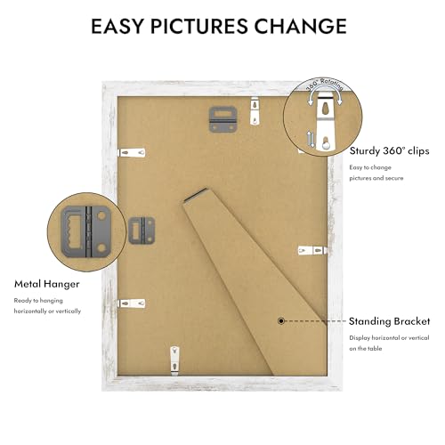 Hongkee 9x12 Picture Frame with Glass, Display Pictures 7x10 with Mat or 9 x 12 without Mat - Wall and Tabletop, 9 by 12 Photo Wooden Frames (Distressed White, 1 Pack) - color: Distressed White, size: 9X12 in
