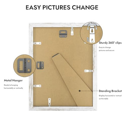 Hongkee 9x12 Picture Frame with Glass, Display Pictures 7x10 with Mat or 9 x 12 without Mat - Wall and Tabletop, 9 by 12 Photo Wooden Frames (Distressed White, 1 Pack) - color: Distressed White, size: 9X12 in
