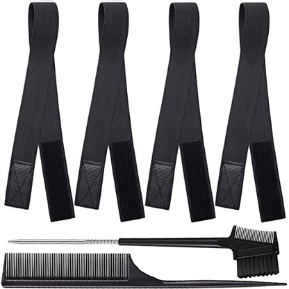 Adjustable Elastic Bands for Wigs and Lace Frontals - 4 Pcs Melt-Resistant Grip Bands, Edge Wraps to Lay Edges and Keep Wigs in Place - color: BLACK, size: 1 Count (Pack of 6)