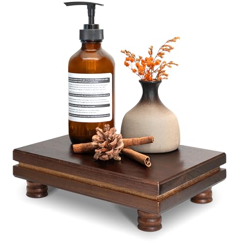 EOSAHR Rustic Wood Riser Display Stand for Home Decor – Farmhouse Riser for Decor as Cake Stand & Soap Holder - Ideal for Displaying Bathroom Accessories (Dark Acacia Wood) - color: Dark Acacia Wood