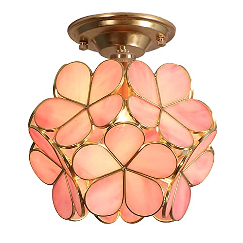 Bieye L10822 Flower Petals Tiffany Style Stained Glass Close to Ceiling Light for Home Decor (Pink, 8" Cherry Blossom) - color: Pink, size: 8" Cherry Blossom