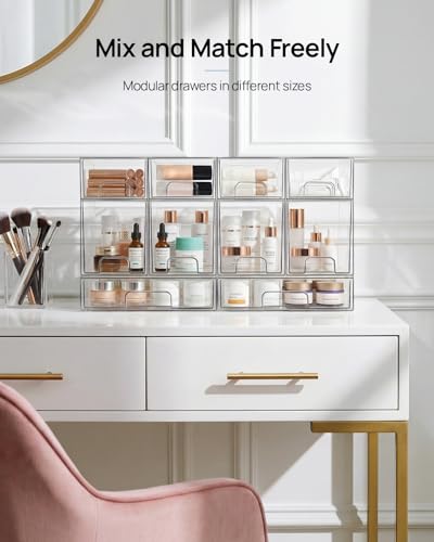 Vtopmart 4 Pack Small Clear Stackable Storage Drawers,Acrylic Bathroom Makeup Organizer,Plastic Storage Bins For Vanity, Undersink, Kitchen Cabinets, Pantry, Home Organization - style: 4pack-Clear