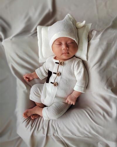 Newborn Photography Outfits Boy Girl Baby Photo Romper Knit Bodysuit Outfit Prop - color: White