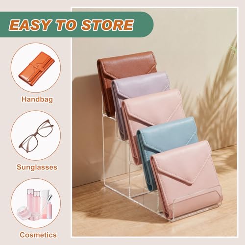 Kathfly 2 Pack Acrylic Display Stand for Purses & Wallets, Clear Riser Organizer Shelf for Perfume, Sunglasses, Cosmetics, Tiered Countertop Vendor Display for Fairs, Retail (5-tier) - size: 5-tier