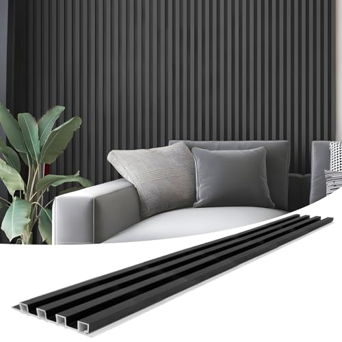 Art3d 8-Pack 96 x 6in. WPC Acoustic Slat Wall Panel for Modern Interior Decor, TV Background, Living Room, Matte Black - color: Matte Black, size: 96*6